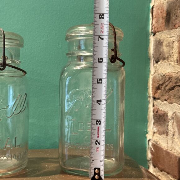 2 Ball Ideal Canning Glass Jars with Wire Bale Round No 10 & Square No 8 - Picture 10 of 16